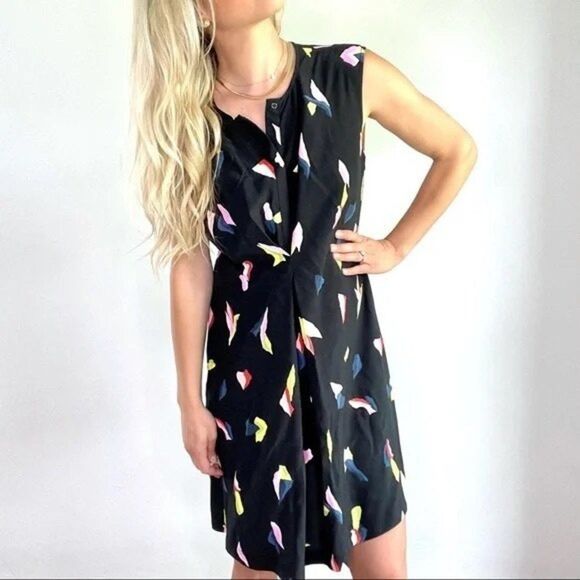 Bimba Y Lola Sleeveless Colorful Geometric Print on Black Dress Size Small - Picture 13 of 15